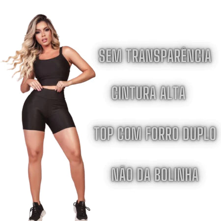 KIT 3 CONJUNTOS FINTESS SHORT E CROPPED - CONJUNTO ACADEMIA CINTURA ALTA