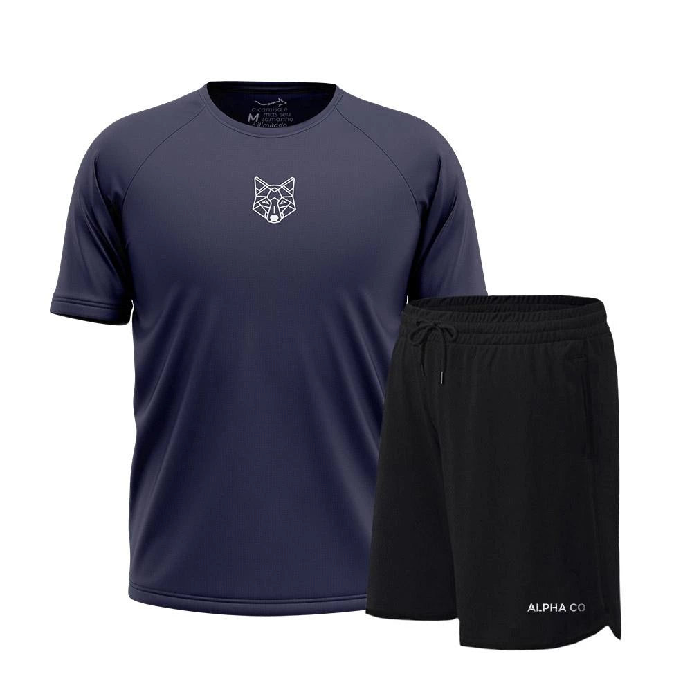 Kit Bermuda+Camiseta Lobo Dry Fitness Academia Alpha Co