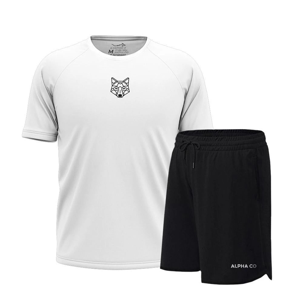 Kit Bermuda+Camiseta Lobo Dry Fitness Academia Alpha Co